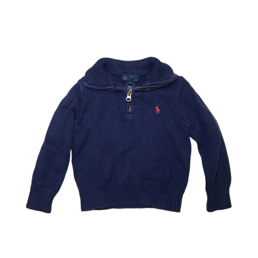Polo by Ralph Lauren 2T Navy Cotton Knit Quarter Zip Pullover Sweater